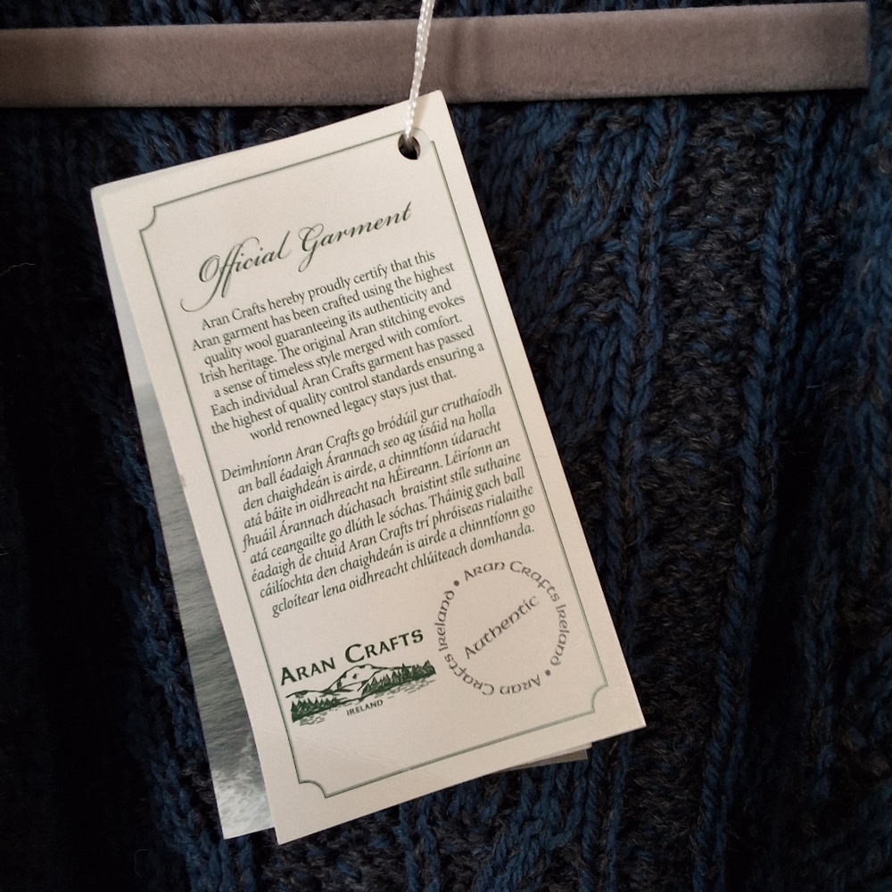 Aran Crafts Cable Knit Herringbone Shawl Collar Hooded Sweater Coat XS N… - Picture 8 of 9